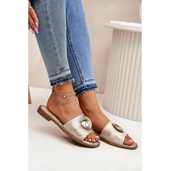 Dámské pantofle Dámské sandály na plochém podpatku s ozdobným detailem KV51-007 Barva: Zlatá, Velikost: 39