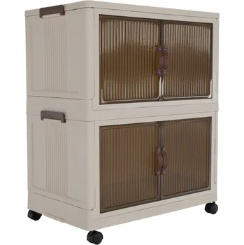 Šatní skříň Tempo Kondela Skládací skříňka, bílá/hnědá, plast, POSA TYP 1