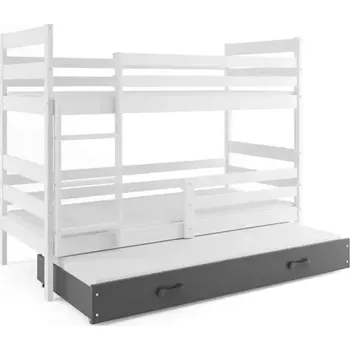 BMS GROUP Dětská patrová postel Eryk - 3 osoby, 90x200 s výsuvnou přistýlkou – Bílá, Grafit