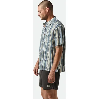Pánská košile BRIXTON košile - Cru Slub S/S Wvn Basalt Blue/Painterly Stripe (BSBPS) velikost: XL