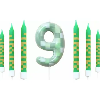 Dortová svíčka Narozeninové svíčky na dort - STYL MINECRAFT - Číslo 9 (Značka: MINISO)