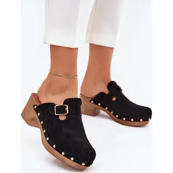 Dámské pantofle Dámské Pantofle Na Podpatku S Přezkou Veldexina Barva: Černá, Velikost: 38