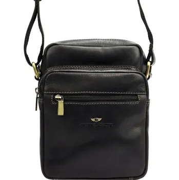 Dvouoddílová středně velká pánská kožená černá crossbody taška Peterson TB11