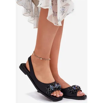 Dámské sandále Dámské Ploché Sandály S Krystaly S.Barski KV51-079 Barva: Černá, Velikost: 38
