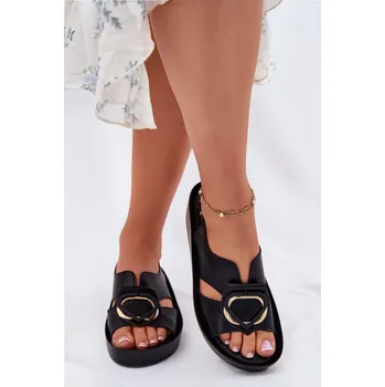 Dámské sandále Kožené Dámské Sandály Na Klínku S.Barski KV51-031 Barva: Černá, Velikost: 38