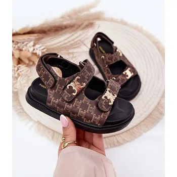 Dívčí sandály Dětské Sandály Na Suchý Zip Se Zlatými Detaily Cavina Barva: Béžová, Velikost: 27