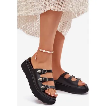 Dámské pantofle Dámské Klapky Na Platformě S Pásky Nimiotte Barva: Černá, Velikost: 40