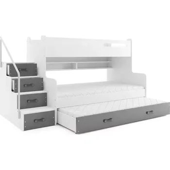 Postel BMS GROUP Dětská patrová postel Max 3 - 3 osoby – grafitová 200x120 s přistýlkou