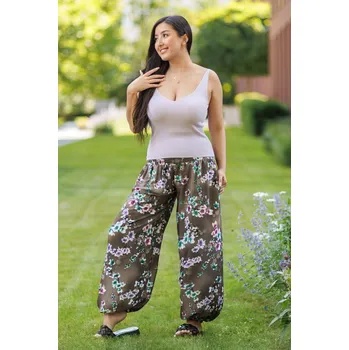 Dámské kalhoty Himalife Kalhoty s kapsami Soha - hnědá Velikost: XXL/3XL - Móda pro plnoštíhlé, Oblečení nadměrné velikosti