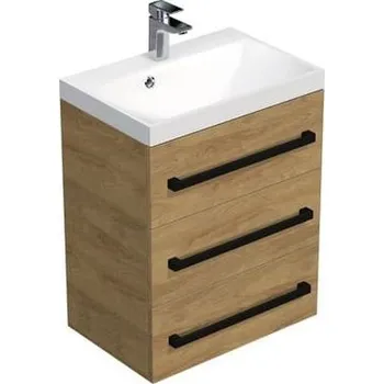 Ložnice Swiss aqua technologies Koupelnová skříňka s černou úchytkou a umyvadlem SAT Cube Way 60x76,5x40 cm dub Hickory mat CUBE2C603DH