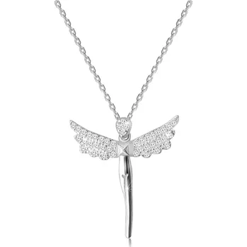 Náhrdelník Šperky Eshop Stříbrný 925 náhrdelník - postava anděla, křídla vykládaná čirými zirkony