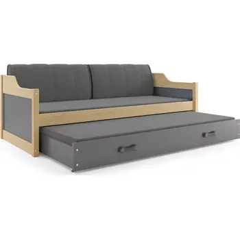 Postel BMS GROUP Dětská postel David - 2 osoby, 90x200 s výsuvnou přistýlkou s matrací – Borovice, Grafit