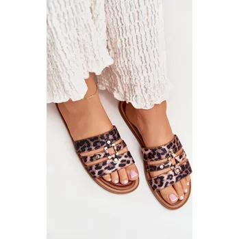 Dámské pantofle Ploché Dámské Pantofle Se Zlatým Detalem Leopard Noroti Barva: Béžová, Velikost: 38