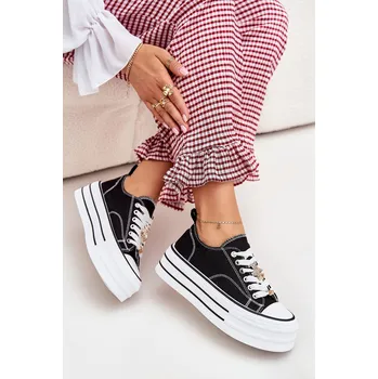 Dámské tenisky Dámské Tenisky Na Platformě Se Zlatými Připínáčky Fiorina Barva: Černá, Velikost: 36