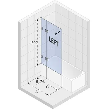 Vanová zástěna RIHO SCANDIC NXT X109V 95 Levá 2-dílná vanová zástěna, chrom/Čiré sklo, v.150cm G001155120