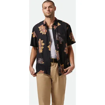 Pánská košile BRIXTON košile - Cru Print S/S Wvn Washed Black/Charcoal Floral (WHBCF) velikost: M