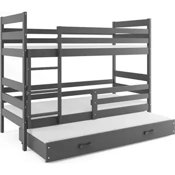 Postel BMS GROUP Dětská patrová postel Eryk - 3 osoby, 90x200 s výsuvnou přistýlkou – Grafitová, Grafit