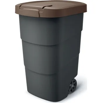 Úložný box Prosperplast Zahradní nádoba s kolečky WHEELER - objem: 95 l, barva: antracit s hnědým víkem