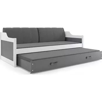 Postel BMS GROUP Dětská postel David - 2 osoby, 90x200 s výsuvnou přistýlkou s matrací – Bílá, Grafit