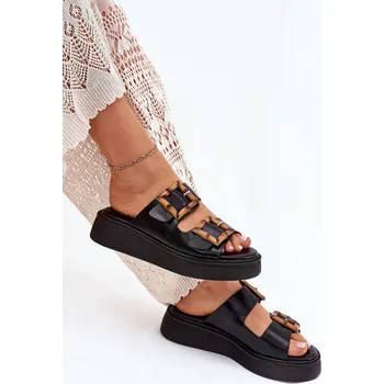 Dámské pantofle Eko Kožené Sandály Dámské Na Platformě S Přezkami Xanivia Barva: Černá, Velikost: 39