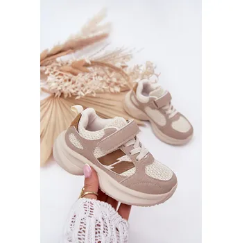 Dívčí tenisky Dětské sportovní boty tenisky na suchý zip Selinea Barva: Béžová, Velikost: 32