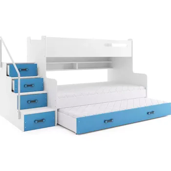 Postel BMS GROUP Dětská patrová postel Max 3 - 3 osoby – modrá 200x120 s přistýlkou