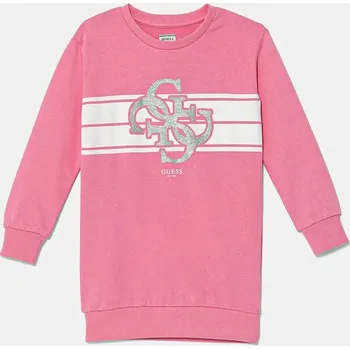 Dámské šaty Dětské bavlněné šaty Guess růžová barva, mini, K5YK02 KA6R4 K5YK02.KA6R4.9BYA 30X, vel. 88-96