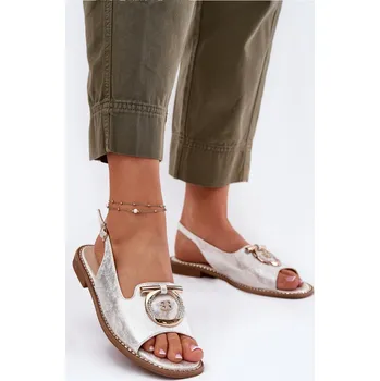 Dámské sandále Elegantní Sandály S Dekorací Na Plochém Podpatku S.Barski KV51-003 Barva: Stříbrná, Velikost: 37