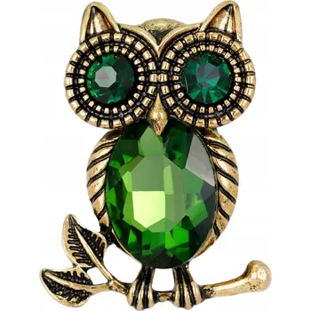 Brož PINETS Brož zlatá sova se zelenými zirkony