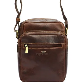 Dvouoddílová středně velká pánská kožená hnědá crossbody taška Peterson TB11