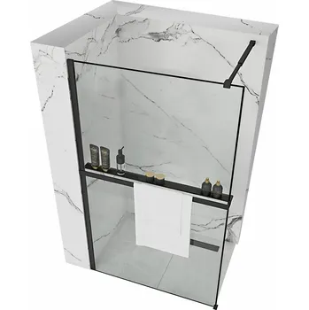 MAXMAX Rea BLER 110 cm s policí a věšákem na ručníky - černá matná - čiré sklo