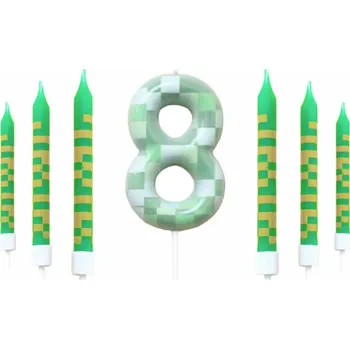 Dortová svíčka Narozeninové svíčky na dort - STYL MINECRAFT - Číslo 8 (Značka: MINISO)