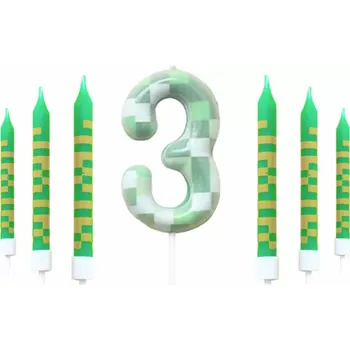 Narozeninové svíčky na dort - STYL MINECRAFT - Číslo 3 (Značka: MINISO)