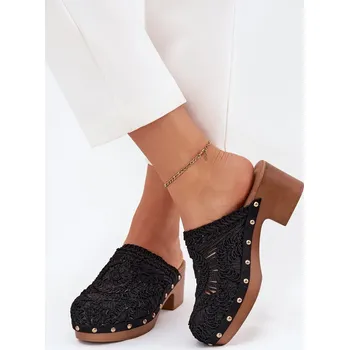 Dámské pantofle Háčkované Dámské Pantofle Na Podpatku Senevia Barva: Černá, Velikost: 39