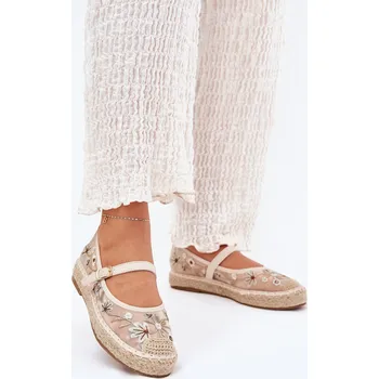 Dámské mokasíny Síťované espadrilky s výšivkou na platformě Laxisa Barva: Béžová, Velikost: 36