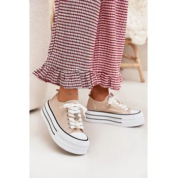 Dámské tenisky Dámské Tenisky Na Platformě Se Zlatými Připínáčky Fiorina Barva: Béžová, Velikost: 38