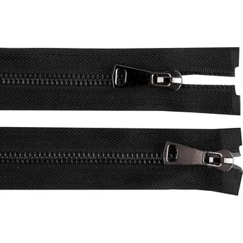 Zip Zip kovový No 5 dělitelný 2 jezdce / dvoucestný 60 cm, malé, 2 nikl černý