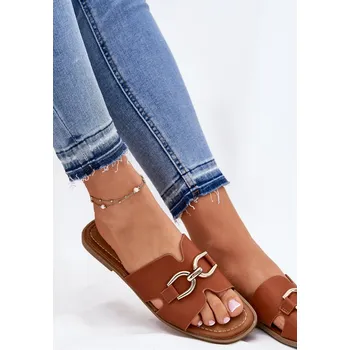 Dámské pantofle Dámské Ploché Pantofle S Dekorativním Detalem Amiresna Barva: Béžová, Velikost: 38