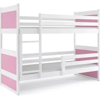 Postel BMS GROUP Dětská patrová postel Rico - 2 osoby, 90x200 bez úložného prostoru s matrací – Bílá, Růžová