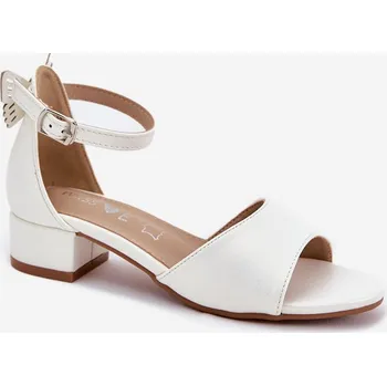 Dívčí sandály Lesklé Dívčí Sandály Na Nízkém Podpatku Ainare Barva: Bílá, Velikost: 31