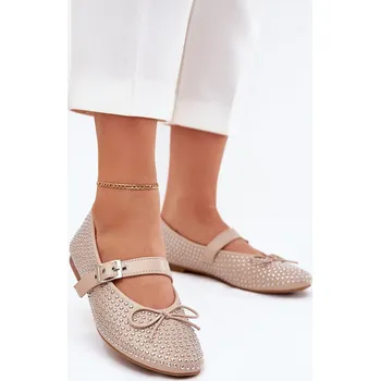 Dámské lodičky Zdobené baleríny s mašlí a páskem Zdivisa Barva: Béžová, Velikost: 36
