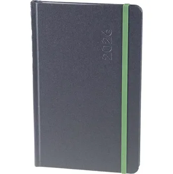 Diář Diář A5 týdenní poznámkový Trend - plátno šedé/zelená gumička