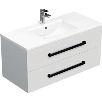 Ložnice Swiss aqua technologies Koupelnová skříňka s černou úchytkou a umyvadlem SAT Cube Way 100x53x46 cm bílá lesk CUBE46C1002BIMOD