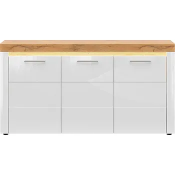 Komoda Brwcz HORTON KOM3D bílý lesk/dub zlatý grandson