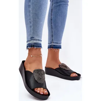 Dámské pantofle Dámské Kožené Pantofle S Dekorací KV51-028 Barva: Černá, Velikost: 37