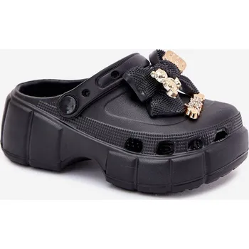 Dívčí baleríny Dětské Dívčí Pantofle Pěnové S Mašlí A Ozdobami Selvana Barva: Černá, Velikost: 28/29