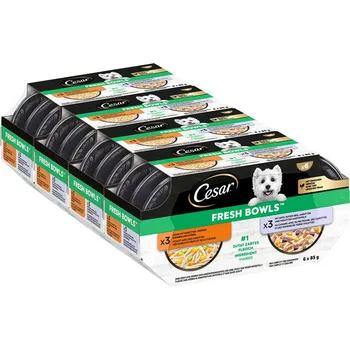 Krmivo pro psa Výhodné balení: 96ks-96x85g Cesar Fresh Bowls kuřecí a kachna v omáčce vlhké krmivo pro psy