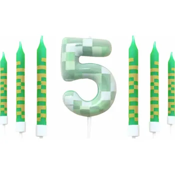 Narozeninové svíčky na dort - STYL MINECRAFT - Číslo 5 (Značka: MINISO)
