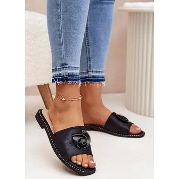 Dámské pantofle Dámské Pantofle Na Plochém Podpatku S Ozdobným Detalem KV51-007 Barva: Černá, Velikost: 39