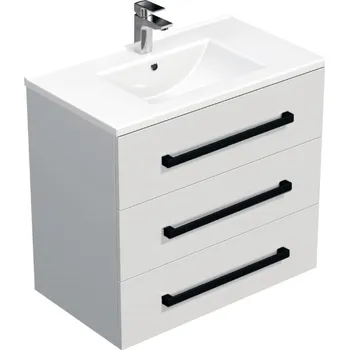 Ložnice Swiss aqua technologies Koupelnová skříňka s černou úchytkou a umyvadlem SAT Cube Way 80x76,5x46 cm bílá lesk CUBE46C803BIMOD